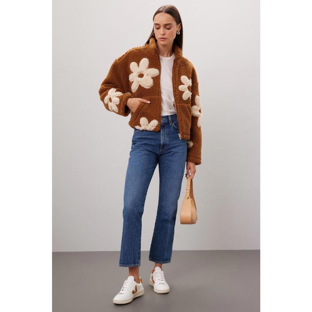 BLANKNYC Brown Floral Faux Shearling Flower Child Jacket Size XS